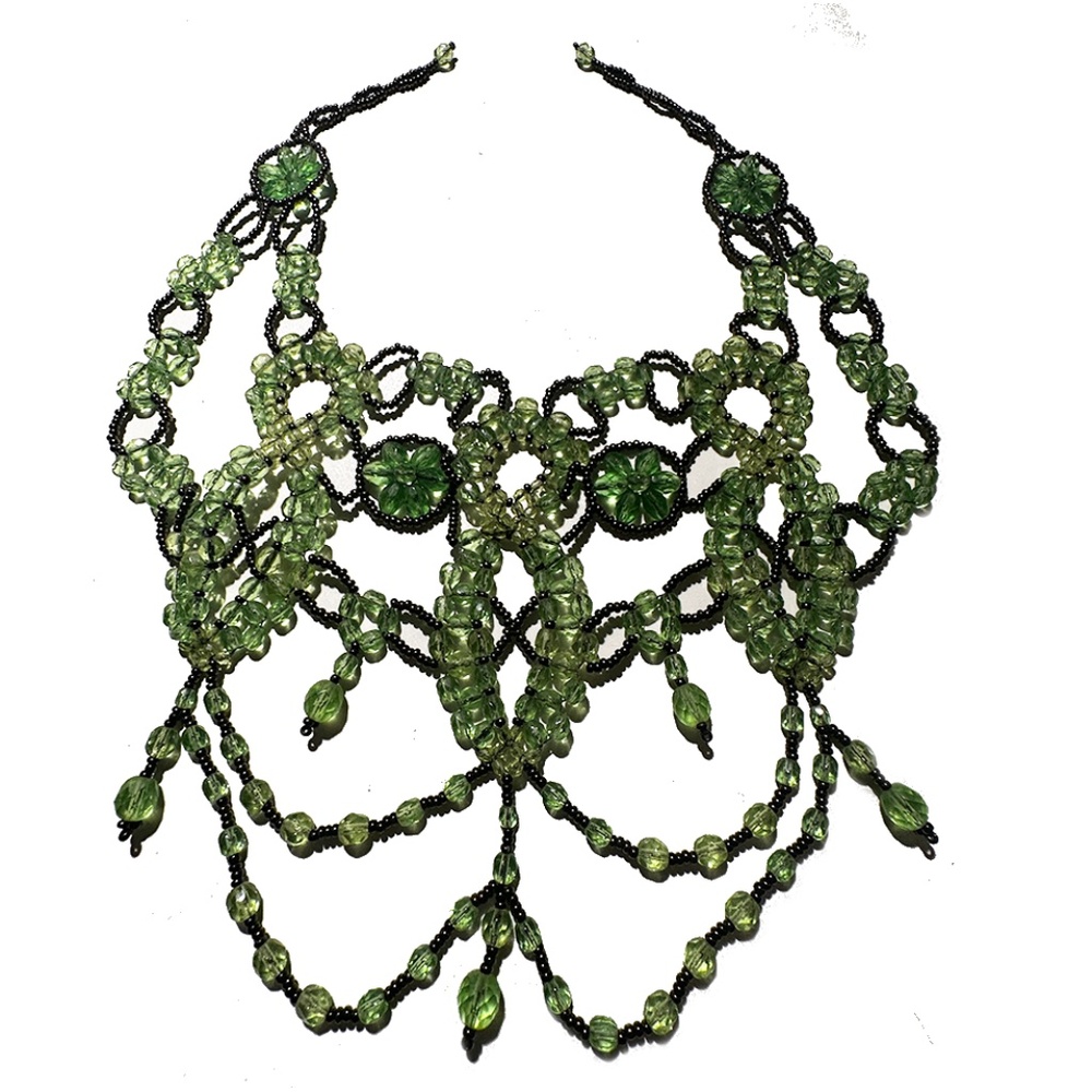 Vintage Green and Black Beaded Necklace